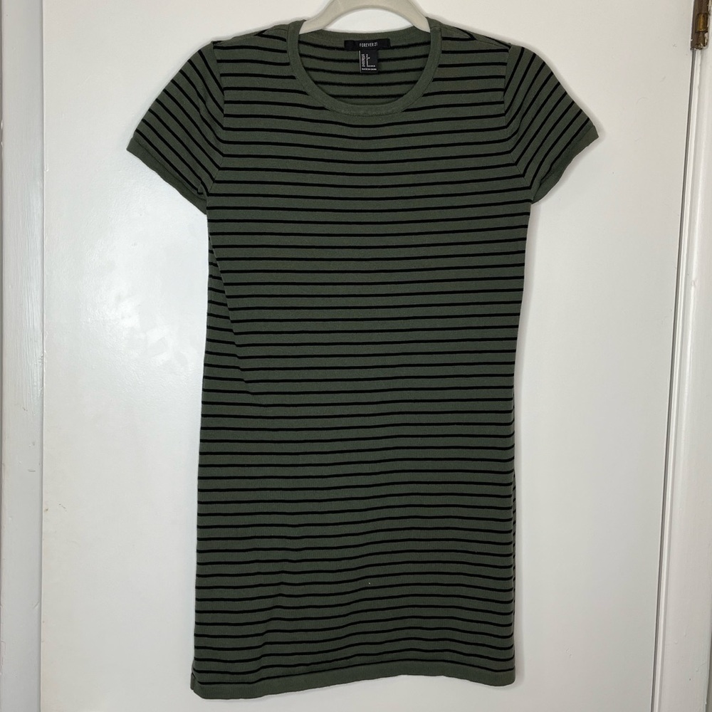 Like New! Forever 21 Striped Green & Black T-Shirt Dress